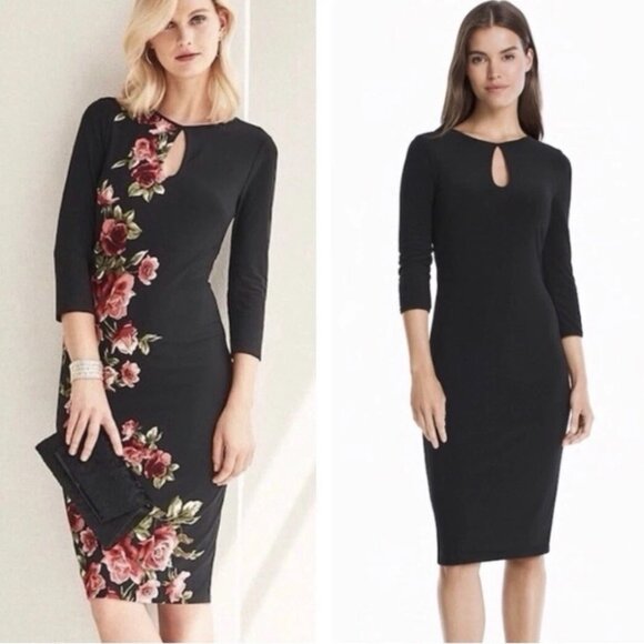 WHBM Reversible 2 In 1 Floral Black Stretch Jersey Sheath Dress - Picture 1 of 15